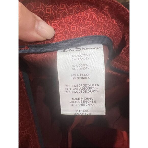 Ben Sherman NWT Shorts Mens regular Fit Red Summer Sz 33 - Picture 7 of 7